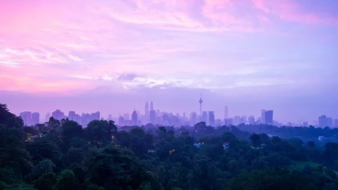 4K Time lapse of cloudy sunrise over downtown Kuala Lumpur, Malaysia. Stock Footage 90207738
