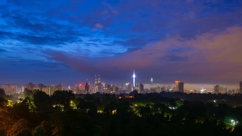 4K Time lapse of cloudy sunrise over downtown Kuala Lumpur, Malaysia. Stock Footage 90210633
