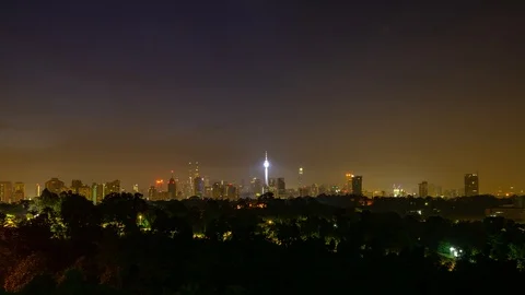 4K Time lapse of cloudy sunrise over downtown Kuala Lumpur, Malaysia. Stock Footage 90768462