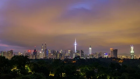 4K Time lapse of cloudy sunrise over downtown Kuala Lumpur, Malaysia. Stock Footage 108603684