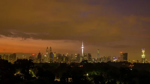 4K Time lapse of cloudy sunrise over downtown Kuala Lumpur, Malaysia. Stock Footage 108762504