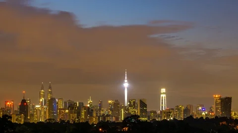 4K Time lapse of cloudy sunrise over downtown Kuala Lumpur, Malaysia. Zoom Out. Stock Footage 109409052