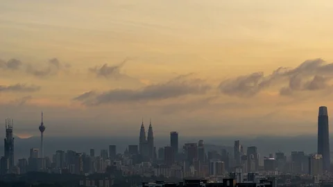 4K Time lapse of cloudy sunrise over downtown Kuala Lumpur, Malaysia. Stock Footage 110688589