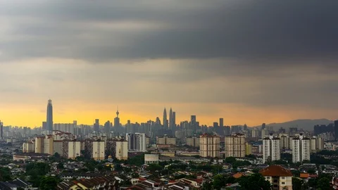 4K Time lapse of cloudy sunset over downtown Kuala Lumpur. Zoom In. Stock Footage 91258540