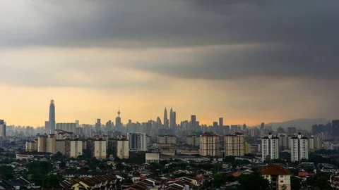 4K Time lapse of cloudy sunset over downtown Kuala Lumpur. Stock Footage 91258541