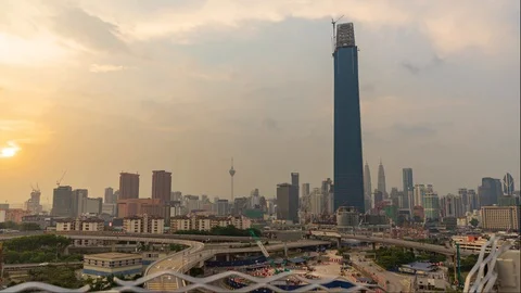 4K Time lapse of cloudy sunset over downtown Kuala Lumpur, Malaysia. Stock Footage 94137469