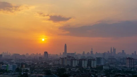 4K Time lapse cloudy sunset over downtown Kuala Lumpur, Malaysia. Stock Footage 95513046