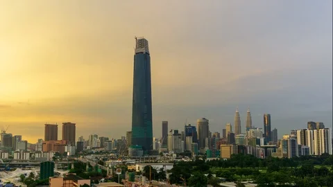 4K Time lapse of cloudy sunset over Exchange 106. Zoom In Stock Footage 97376433