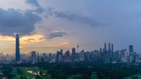 4K Time lapse of cloudy sunset over downtown Kuala Lumpur. 스톡 동영상 98159261