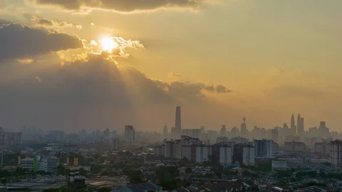 4K Time lapse of cloudy sunset over downtown Kuala Lumpur, Malaysia. Stock Footage 104741831