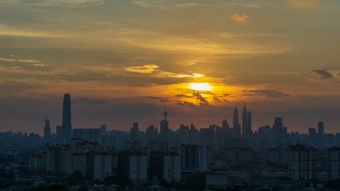 4K Time lapse of cloudy sunset over downtown Kuala Lumpur, Malaysia. Stock Footage 107274051