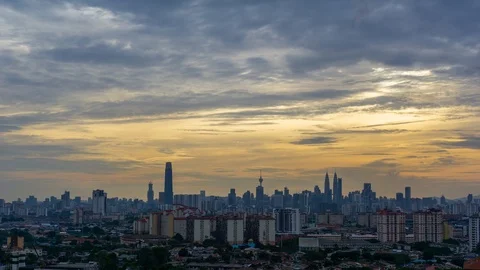 4K Time lapse of cloudy sunset over downtown Kuala Lumpur, Malaysia. Stock Footage 111072002