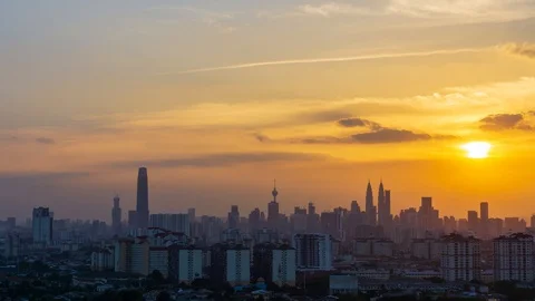 4K Time lapse of cloudy sunset over downtown Kuala Lumpur, Malaysia. Zoom In. Stock Footage 111330010