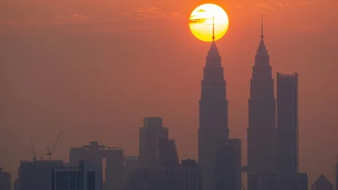 4K Time lapse cloudy sunset over downtown Kuala Lumpur, Malaysia. Stock Footage 113535841