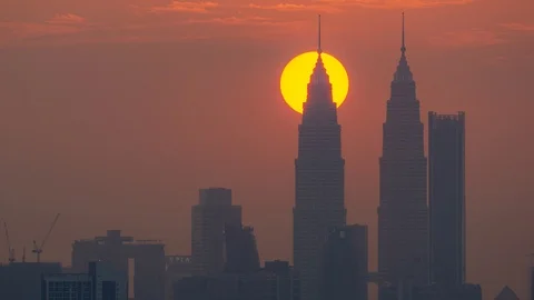 4K Time lapse cloudy sunset over downtown Kuala Lumpur, Malaysia. Zoom In Stock Footage 113535842