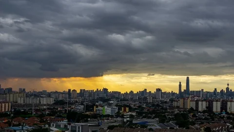 4K Time lapse of cloudy sunset at downtown Kuala Lumpur, Malaysia. Zoom In. Stock Footage 121324772