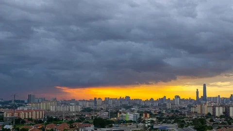 4K Time lapse of cloudy sunset at downtown Kuala Lumpur, Malaysia. Zoom In Stock Footage 121325754