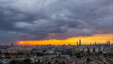 4K Time lapse of cloudy sunset at downtown Kuala Lumpur, Malaysia. Stock Footage 121325756