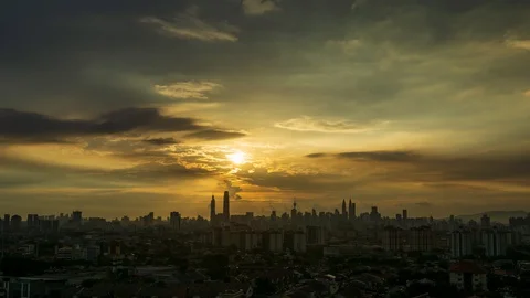 4K time lapse of cloudy sunset over down town Kuala Lumpur, Malaysia. Zoom Out Stock Footage 127840681