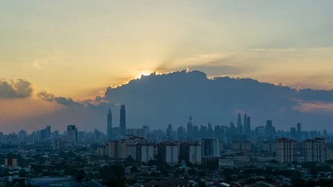 4K time lapse of cloudy sunset over down town Kuala Lumpur, Malaysia. Zoom In Stock Footage 128175104