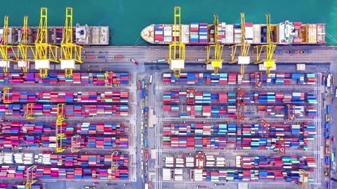 4k time lapse Container Port docks ship cargo container global Singapore Stock-Footage 336269891