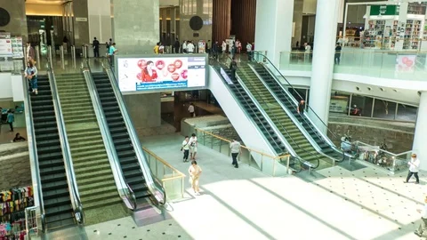 4k Time Lapse of Crowd walking with escalator working at office Stock Footage 74252413