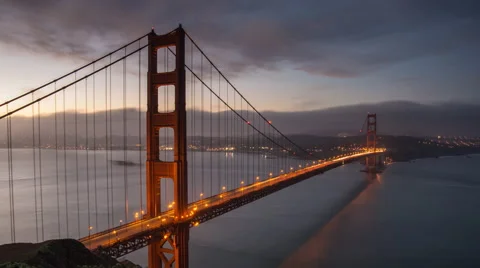 4k time lapse of dawn at the Golden Gate bridge, San Francisco in the background Stock Footage 46680967