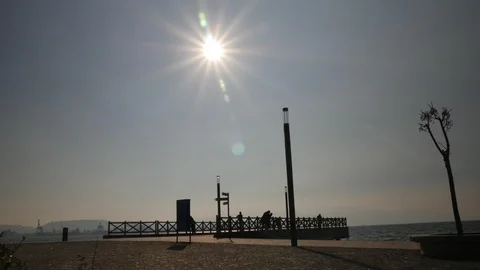 4K time lapse of dawn at a pier in Bayrakli izmir. Stock Footage 120384270