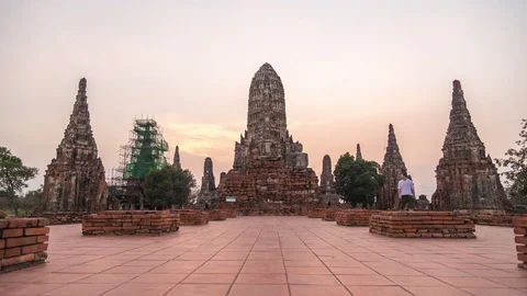 4k Time Lapse day to night Wat Chaiwatthanaram Stock Footage 74229996