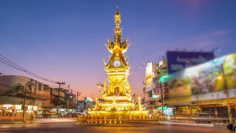 4k Time Lapse  day to night clock tower Stock Footage 74269527
