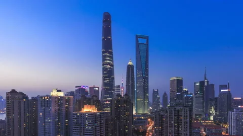 4K Time lapse (Day to night) Shanghai skyline and cityscape Stock Footage 95456855