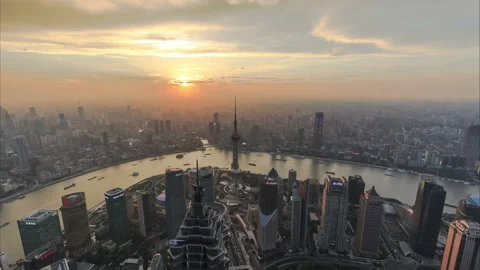 4K Time lapse - (Day to night) Shanghai skyline and cityscape at sunset Stock Footage