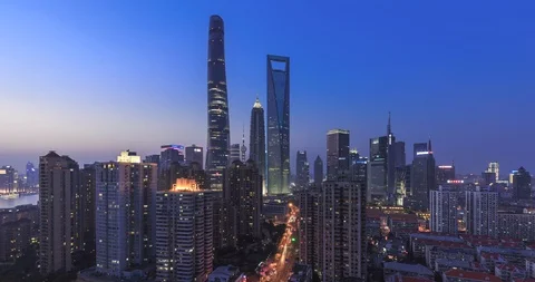 4K Time lapse (Day to night) Urban skyline and cityscape in Shanghai China. Stock Footage 111795443