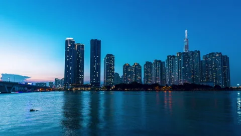 4K Time Lapse Day to Night Downtown SaiGon, Ho Chi Minh city, VietNam Video stock 153749110