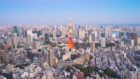 4k Time lapse Day to night of Tokyo tower with buildings in Tokyo City, Japan. Stock Footage 280477058