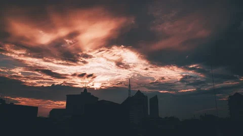 4K Time lapse Dramatic Beautiful Sunrise Over Ocean City Stock Footage 238950934