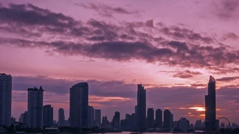 4k time lapse, Dramatic sky over Bangkok Metropolis at dusk Stock Footage 92187645