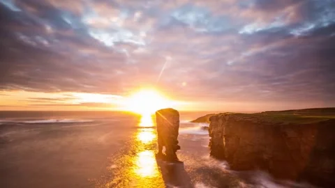 4k Time Lapse During Sunset at Yesnaby in Sandwick Orkney Video stock 253320813
