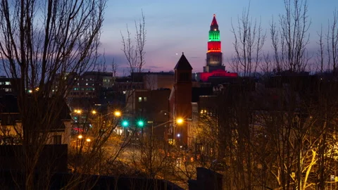 4K Time lapse of dusk traffic and the Washington Masonic Memorial in Virginia Stock Footage 168097104