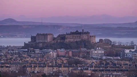4K Time-Lapse of the Edinburgh Castle Rock at Sunrise Stock Footage