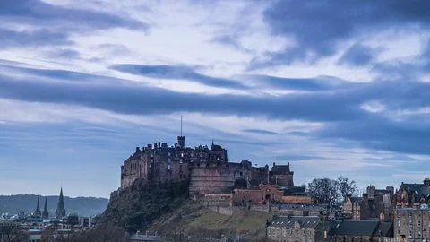 4K Time-Lapse of Edinburgh Castle at Sunset. Scotland, UK Stock Footage 72862308