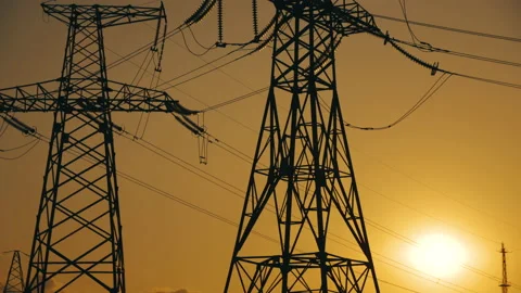 4K Time Lapse of Electricity High Voltage Pylon in USA at Sunset Stock-Footage 157942144