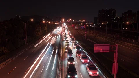 4K Time lapse expressway top view, heavy traffic at rush hour in a big city. Stock Footage 120026269