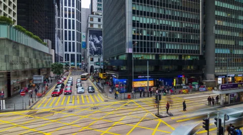 4k time lapse of extremely busy traffic street hong kong china Video stock 46544015