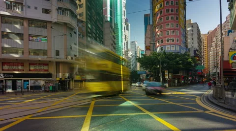 4k time lapse of extremely busy traffic street in hong kong Stock Footage 46547993
