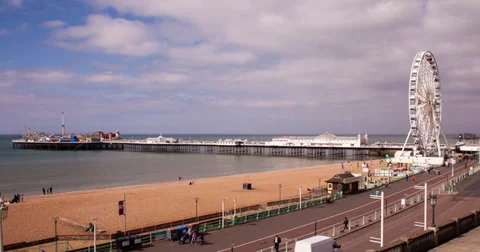 4K time lapse of the famous Brighton Pier and ferris wheel Stock Footage