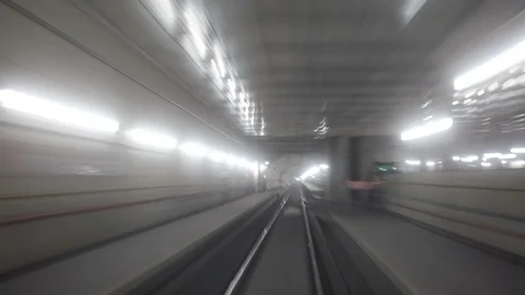 4K Time Lapse of a Fast Speed Underground Train Riding in a Subway Tunnel Stock-Footage 124537760