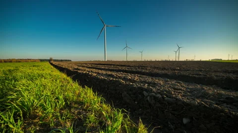 4k Time Lapse with fields and wind farm at afternoon. Stock Footage 164201176