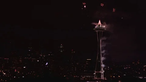 4K: Time Lapse of Fireworks over Seattle Space Needle Stock Footage 72842228