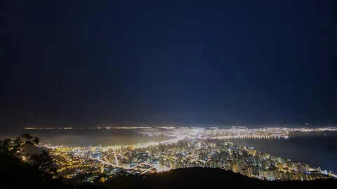 4K Time lapse of Florianópolis city at night with stars. Stock Footage 89488960